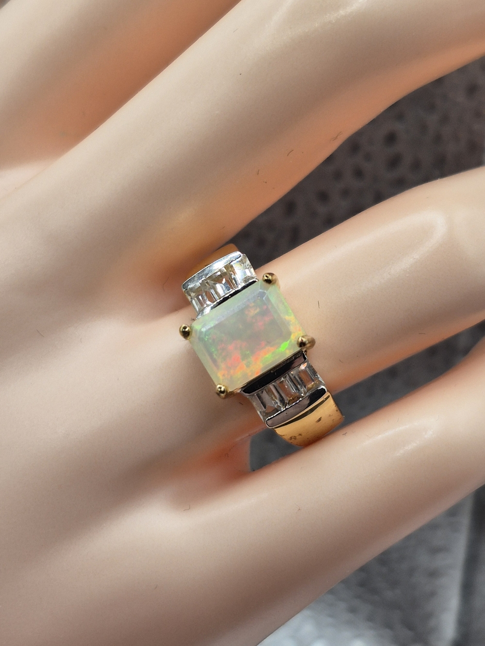 Opal Ring With Natural White Zircon